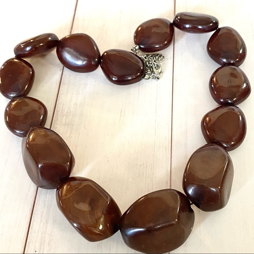Large Brown Beaded Statement Necklace - image 2